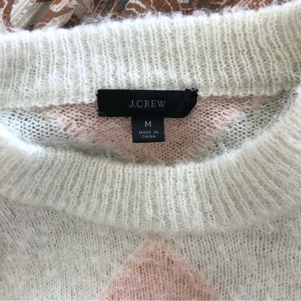 J. Crew Diamond-Checked Argyle Cropped Alpaca Blend Crewneck Sweater M